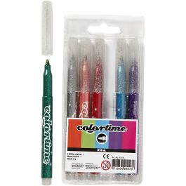 Colortime Glitter Marker, assorted colours, line 4,2 mm, 6 pc/ 1 pack [HOB-37370]