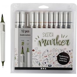 Sketch markers, line 1+2-5 mm, mute colours, 12 pc/ 1 pack [HOB-37379]