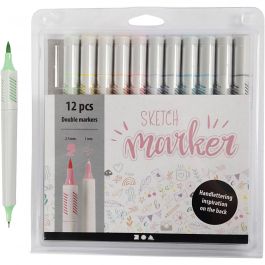 Sketch markers, line 1+2-5 mm, pastel colours, 12 pc/ 1 pack [HOB-37380]
