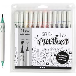 Sketch Marker, assorted colours, line 1+2-5 mm, 12 pc/ 1 pack [HOB-37382]