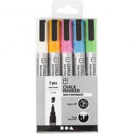Chalk markers, bold colours, line 1,2-3 mm, 5 pc/ 1 pack [HOB-37385]