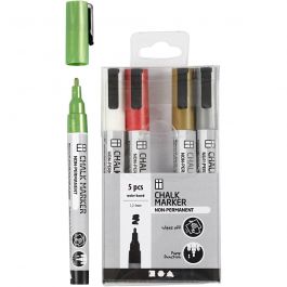 Chalk markers, metallic colours, line 1,2-3 mm, 5 pc/ 1 pack [HOB-37387]