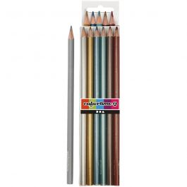 Colortime colouring pencils, metallic colours, L: 17,45 cm, lead 3 mm, 6 pc/ 1 pack [HOB-38097]