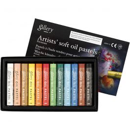Gallery Oil Pastel Premium, assorted colours, L: 7 cm, thickness 10 mm, 12 pc/ 1 pack [HOB-38152]