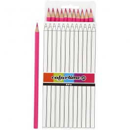 Colortime colouring pencils, pink, L: 17 cm, lead 3 mm, 12 pc/ 1 pack [HOB-38573]