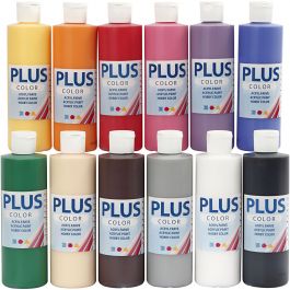 Plus Color Craft Paint, standard colours, 12x250 ml/ 1 pack [HOB-39494]