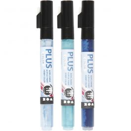 Plus Color Marker, sky blue, navy blue, turquoise, L: 14,5 cm, line 1-2 mm, 3 pc/ 1 pack, 5,5 ml [HOB-39896]