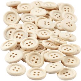 Wooden Buttons, D: 15 mm, 4 holes, 50 pc/ 1 pack [HOB-403041]