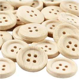 Wooden Buttons, D: 23 mm, 4 holes, 30 pc/ 1 pack [HOB-403081]