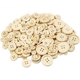 Wooden Buttons, D: 8+11+15+18+23 mm, 440 pc/ 1 pack [HOB-40309]