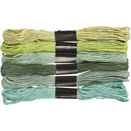 Embroidery Floss, green glitter, thickness 1 mm, 6 bundle/ 1 pack [HOB-412740]