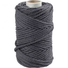 Macramé cord, grey, L: 55 m, D: 4 mm, 330 g/ 1 roll [HOB-414754]