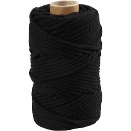 Macramé cord, black, L: 55 m, D: 4 mm, 330 g/ 1 roll [HOB-414755]