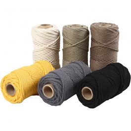 Macramé cord, assorted colours, D: 4 mm, 6x330 g/ 1 set [HOB-414756]