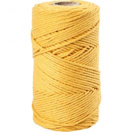 Macramé cord, yellow, L: 198 m, D: 2 mm, 330 g/ 1 roll [HOB-414762]