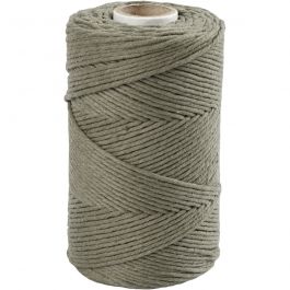 Macramé cord, moss green, L: 198 m, D: 2 mm, 330 g/ 1 roll [HOB-414763]