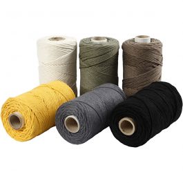 Macramé cord, assorted colours, D: 2 mm, 6x330 g/ 1 set [HOB-414766]