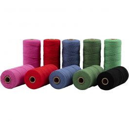 Cotton Twine, bold colours, L: 315 m, thickness 1 mm, Thin quality 12/12, 10x220 g/ 1 pack [HOB-41525]
