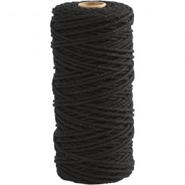 Cotton Twine, black, L: 100 m, thickness 2 mm, Thick quality 12/36, 225 g/ 1 ball [HOB-41550]