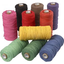 Cotton Twine, bold colours, L: 100 m, thickness 2 mm, Thick quality 12/36, 10x225 g/ 1 pack [HOB-41555]
