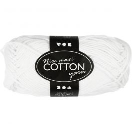 Cotton Yarn, white, L: 80-85 m, size maxi , 50 g/ 1 ball [HOB-421310]