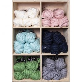 Chunky yarn of acrylic/wool, assorted colours, L: 15 m, size mega , 6x5 ball/ 1 pack [HOB-42149]