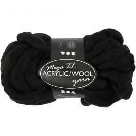 Chunky yarn of acrylic/wool, black, L: 15 m, size mega , 300 g/ 1 ball [HOB-42163]