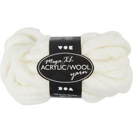 Chunky yarn of acrylic/wool, off-white, L: 15 m, size mega , 300 g/ 1 ball [HOB-42167]