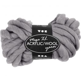 Chunky yarn of acrylic/wool, grey, L: 15 m, size mega , 300 g/ 1 ball [HOB-42168]