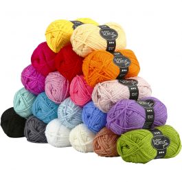 Fantasia Acrylic Yarn, assorted colours, L: 80 m, 20x50 g/ 1 pack [HOB-42181]