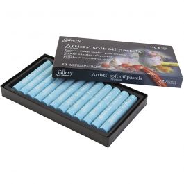 Gallery Oil Pastel, L: 7 cm, dia. 11 mm, thickness 11 mm, turquoise, 12 pc/ 1 pack [HOB-425358]