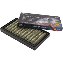 Gallery Oil Pastel, L: 7 cm, dia. 11 mm, thickness 11 mm, olive, 12 pc/ 1 pack [HOB-425369]