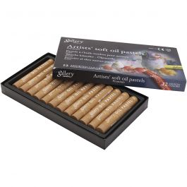 Gallery Oil Pastel, L: 7 cm, dia. 11 mm, thickness 11 mm, ochre, 12 pc/ 1 pack [HOB-425372]