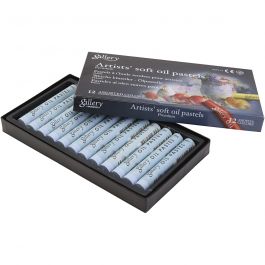 Gallery Oil Pastel, L: 7 cm, dia. 11 mm, thickness 11 mm, light grey, 12 pc/ 1 pack [HOB-425381]