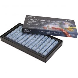 Gallery Oil Pastel, L: 7 cm, dia. 11 mm, thickness 11 mm, grey, 12 pc/ 1 pack [HOB-425382]