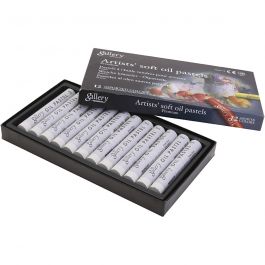 Gallery Oil Pastel, L: 7 cm, dia. 11 mm, thickness 11 mm, grey metal, 12 pc/ 1 pack [HOB-425388]