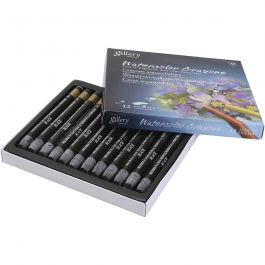 Watercolor Crayons, black, 12 pc/ 1 pack [HOB-427384]