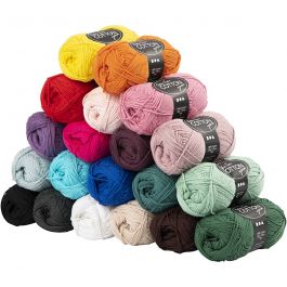 Cotton Yarn, assorted colours, no. 8/4, L: 170 m, 20x50 g/ 1 pack [HOB-43101]