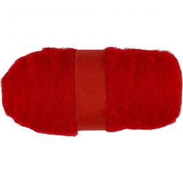 Carded Wool, red, 100g