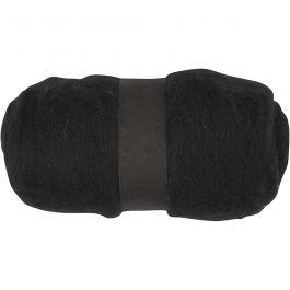 Carded Wool, black, 100g