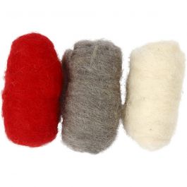 Carded Wool, red/white harmony, 3x10g