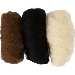 Carded Wool, black/off-white/brown harmony, 3x10g
