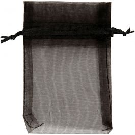 Organza Bags, black, size 7x10 cm, 10 pc/ 1 pack [HOB-4743902]