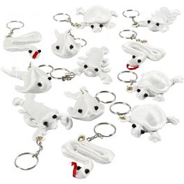 Fabric Figures with key rings, white, size 4-8 cm, 4x3 pc/ 1 pack [HOB-49512]