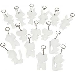 Fabric Figures with key rings, white, size 6-10 cm, 15 pc/ 1 pack [HOB-49514]