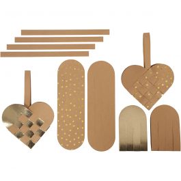 Faux leather paper hearts, natural, gold, thickness 0,55 mm, 1 set [HOB-498831]