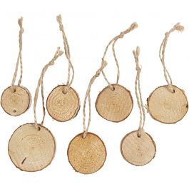 Wooden disc with hole for cord, D: 35-45 mm, thickness 7 mm, 7 pc/ 1 pack [HOB-50281]