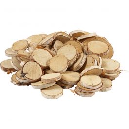 Wooden disc with hole, D: 35-45 mm, hole size 4 mm, thickness 7 mm, 500 g/ 1 pack [HOB-50282]