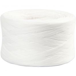 Paper raffia yarn, white, W: 7-8 mm, 100 m/ 1 roll [HOB-503291]