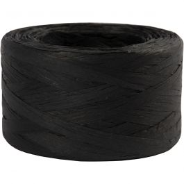 Paper raffia yarn, black, W: 7-8 mm, 100 m/ 1 roll [HOB-503292]